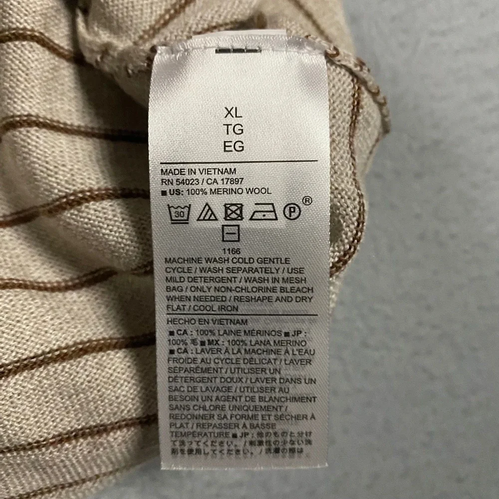 Banana Republic Sweater Mens XL Beige Striped 100% Merino Wool